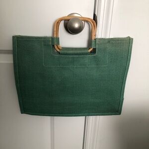 NWOT Jute Green Tote Bag with Bamboo Handles
